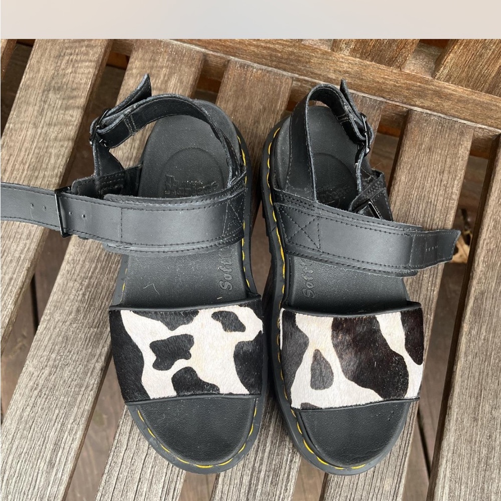 Dr Martens Cow Print Strap Sandals with Black Leather size 38,US 7